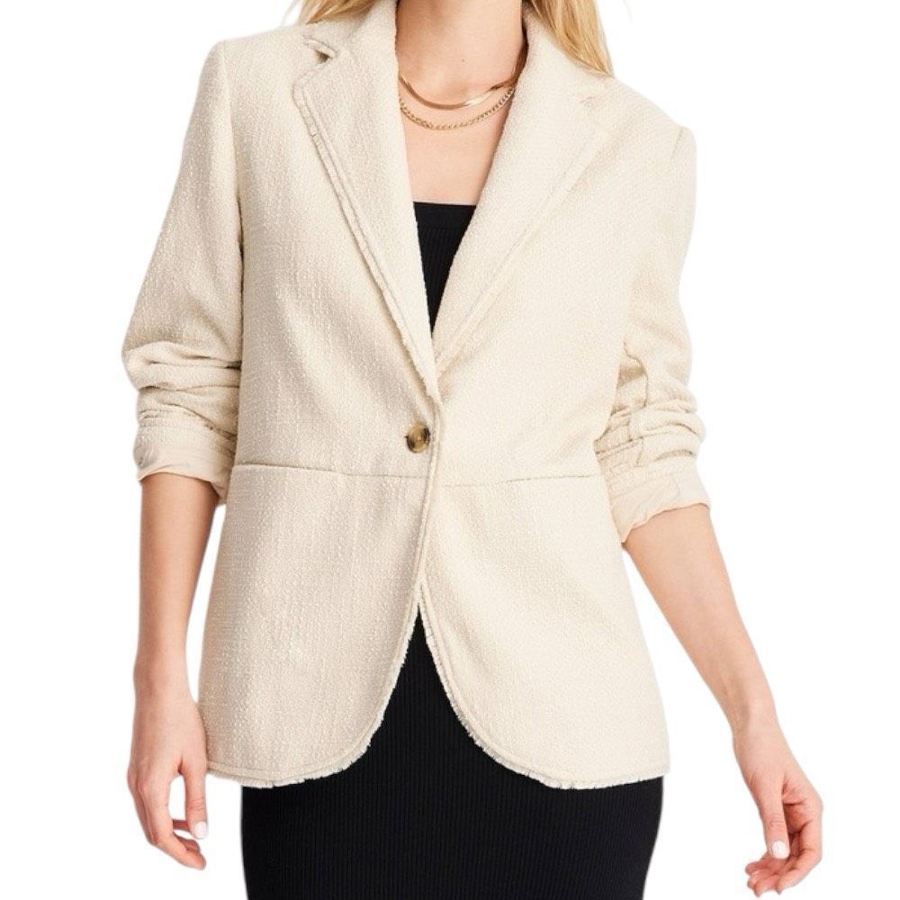 NEW Future Collective with Jenny K. Lopez Boucle Frayed Edge Cream Blazer 2XS